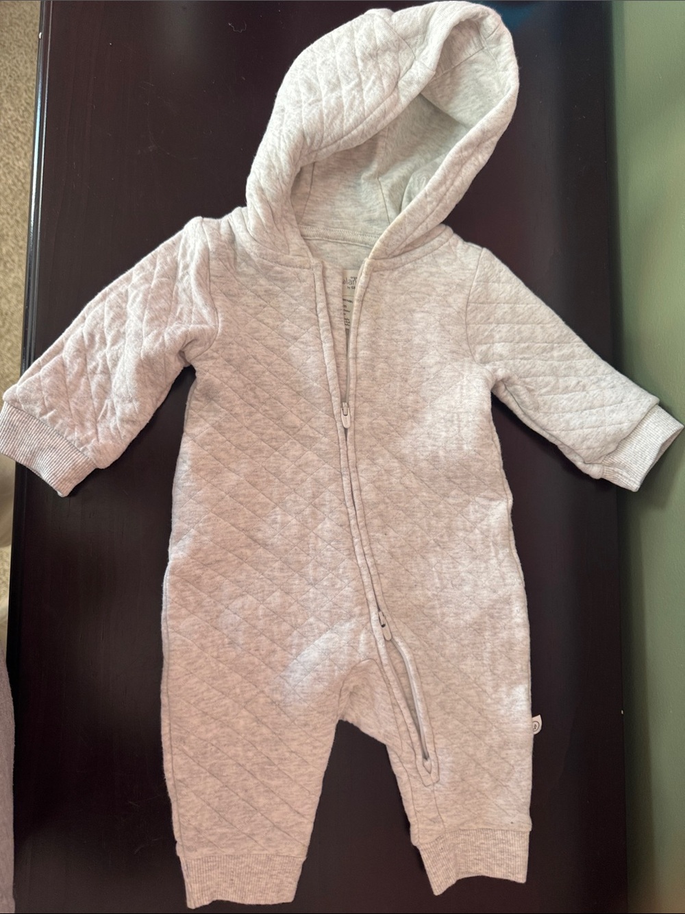 Quilted Hooded Baby One-Piece in Light Gray - Unbranded